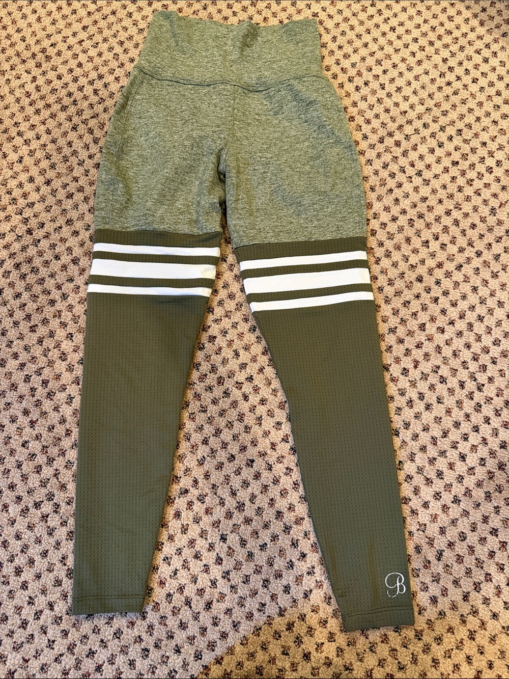 Bombshell Sportswear thigh high sock- Olive Green Leggings with White Stripes